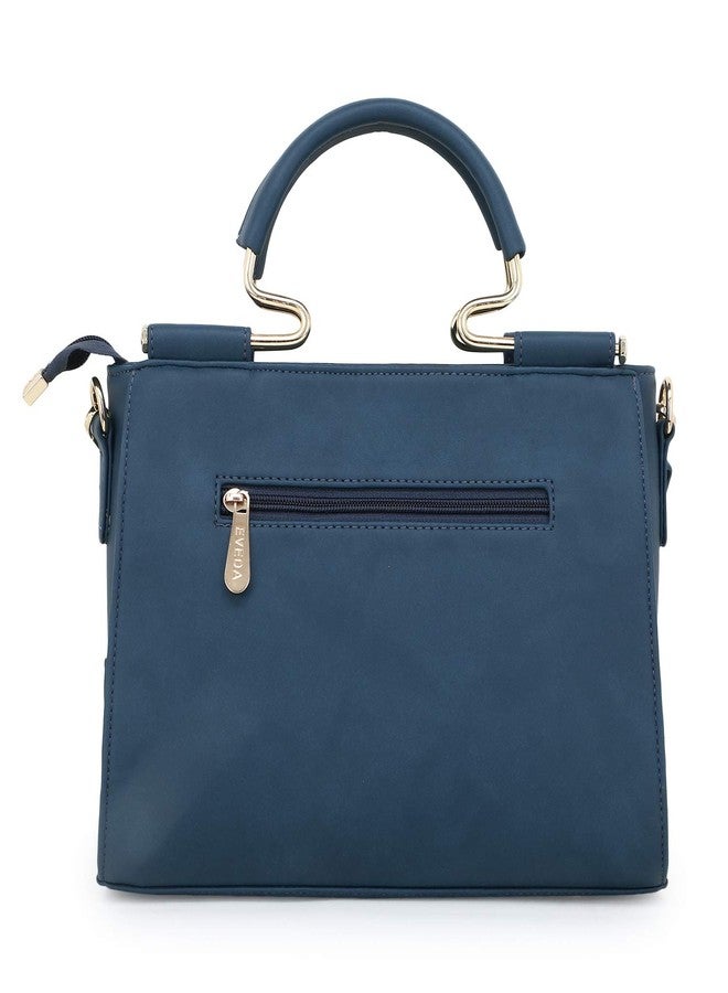 EVEDA PU Synthetic Leather Stylish Fancy Top Handle Daytrip Crossbody Handheld Handbag For Women (Blue) - Image 3